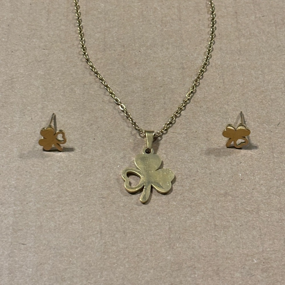 Lucky Clover Necklace + Earrings Set